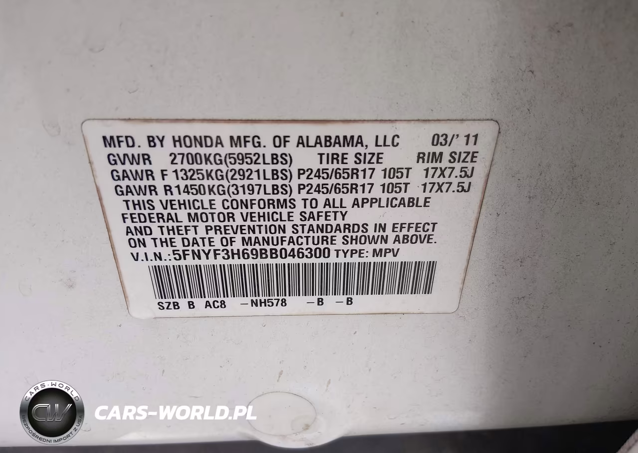 2011 Honda Pilot Ex-L VIN:5FNYF3H69BB046300 - 9