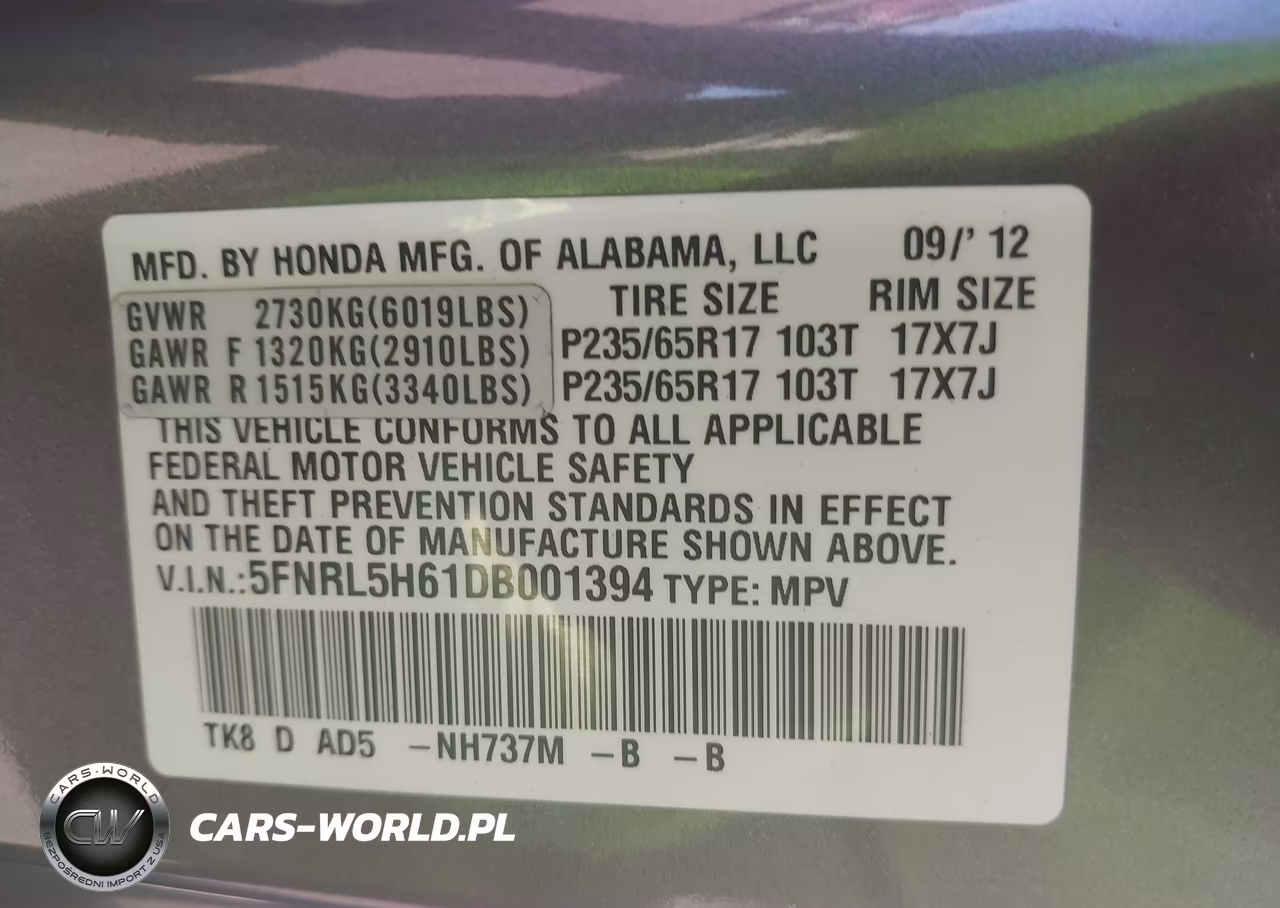 2013 Honda Odyssey Ex-L VIN:5FNRL5H61DB001394 - 9