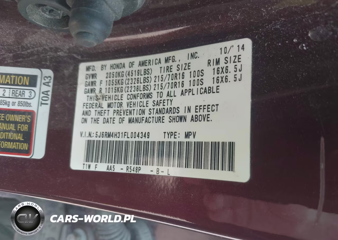 2015 Honda Cr-V Lx VIN:5J6RM4H31FL004349 - 9