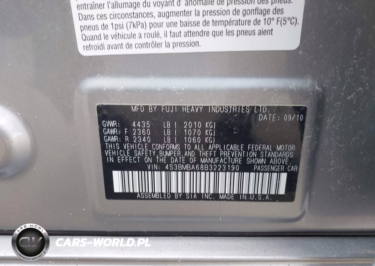 2011 Subaru Legacy 2.5I VIN:4S3BMBA68B3223190 - 9