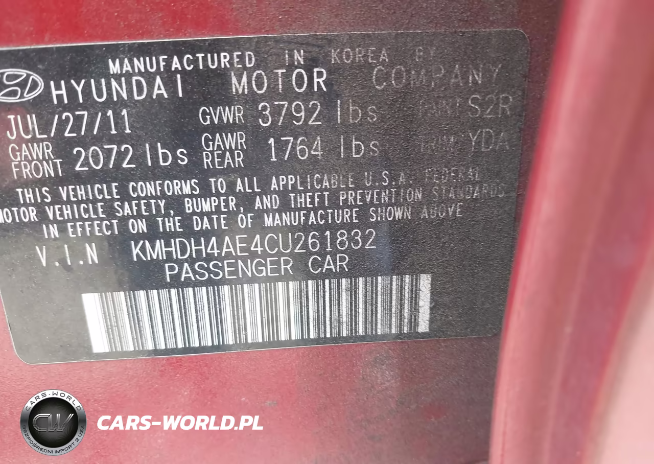 2012 Hyundai Elantra Gls (Ulsan Plant) VIN:KMHDH4AE4CU261832 - 9