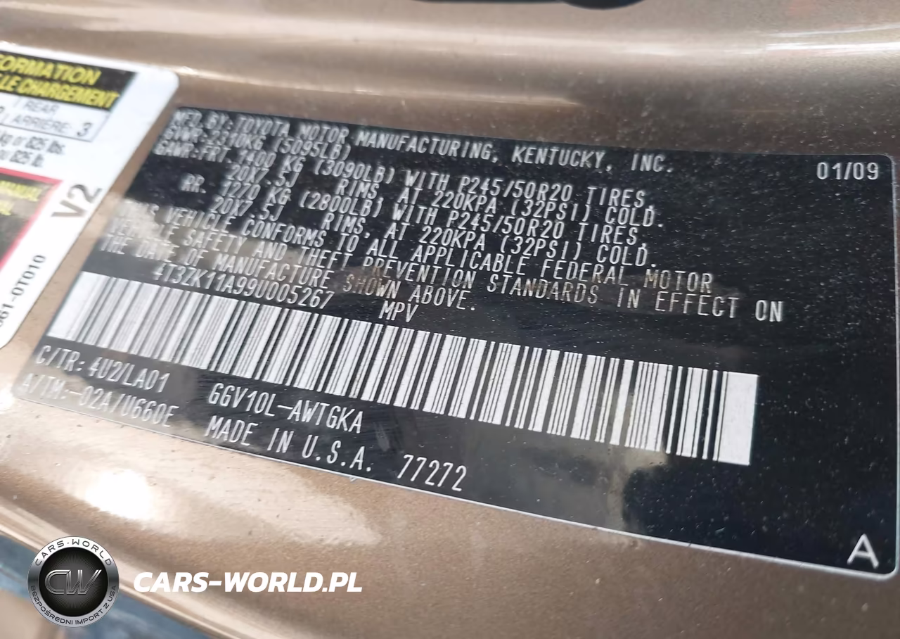2009 Toyota Venza Base V6 VIN:4T3ZK11A99U005267 - 9