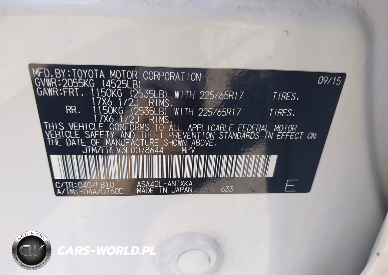 2015 Toyota Rav4 Le VIN:JTMZFREV3FD078644 - 9