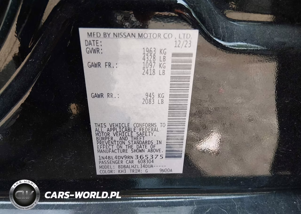 2024 Nissan Altima Sv Fwd VIN:1N4BL4DV9RN365375 - 9