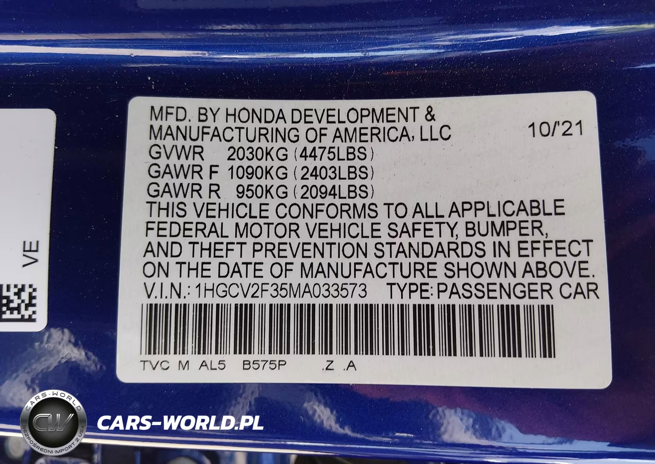 2021 Honda Accord Sport 2.0T VIN:1HGCV2F35MA033573 - 9