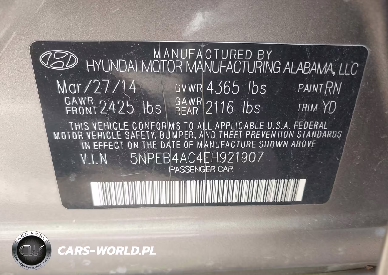 2014 Hyundai Sonata Gls VIN:5NPEB4AC4EH921907 - 9