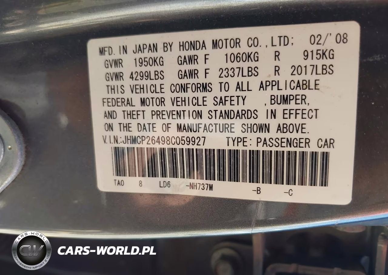 2008 Honda Accord 2.4 Lx-P VIN:JHMCP26498C059927 - 9
