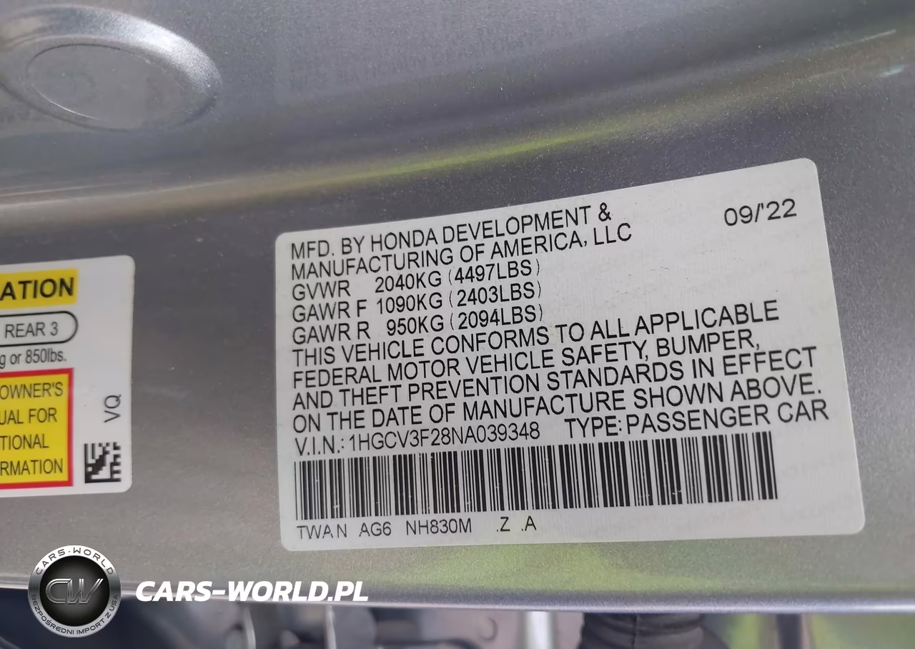 2022 Honda Accord Hybrid Sport VIN:1HGCV3F28NA039348 - 9