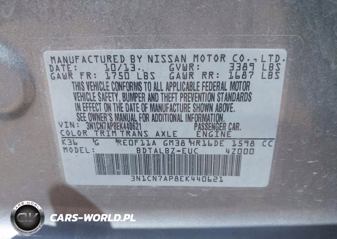 2014 Nissan Versa 1.6 Sv VIN:3N1CN7AP8EK440621 - 9