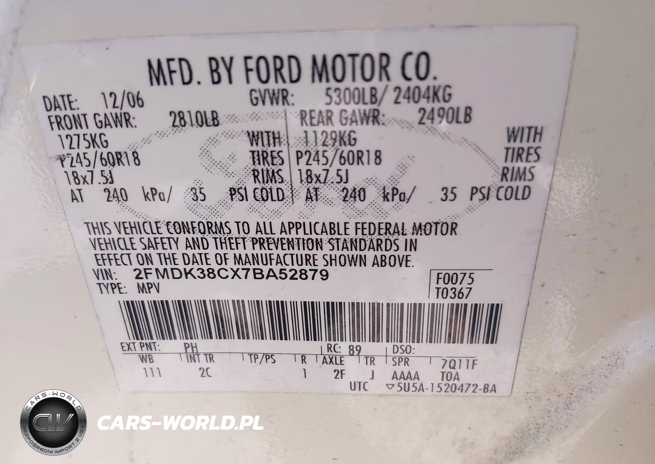 2007 Ford Edge Sel VIN:2FMDK38CX7BA52879 - 9