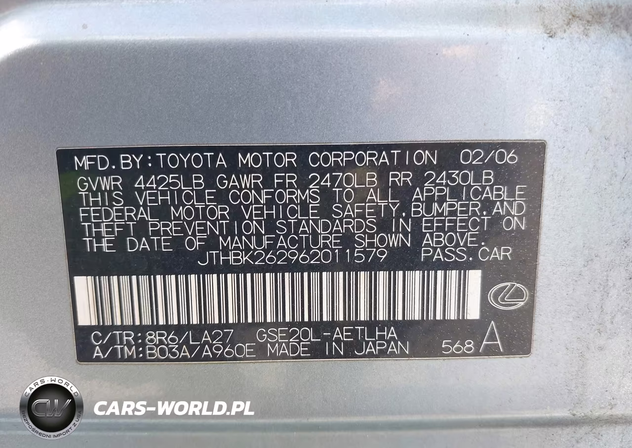 2006 Lexus Is 250 VIN:JTHBK262962011579 - 9