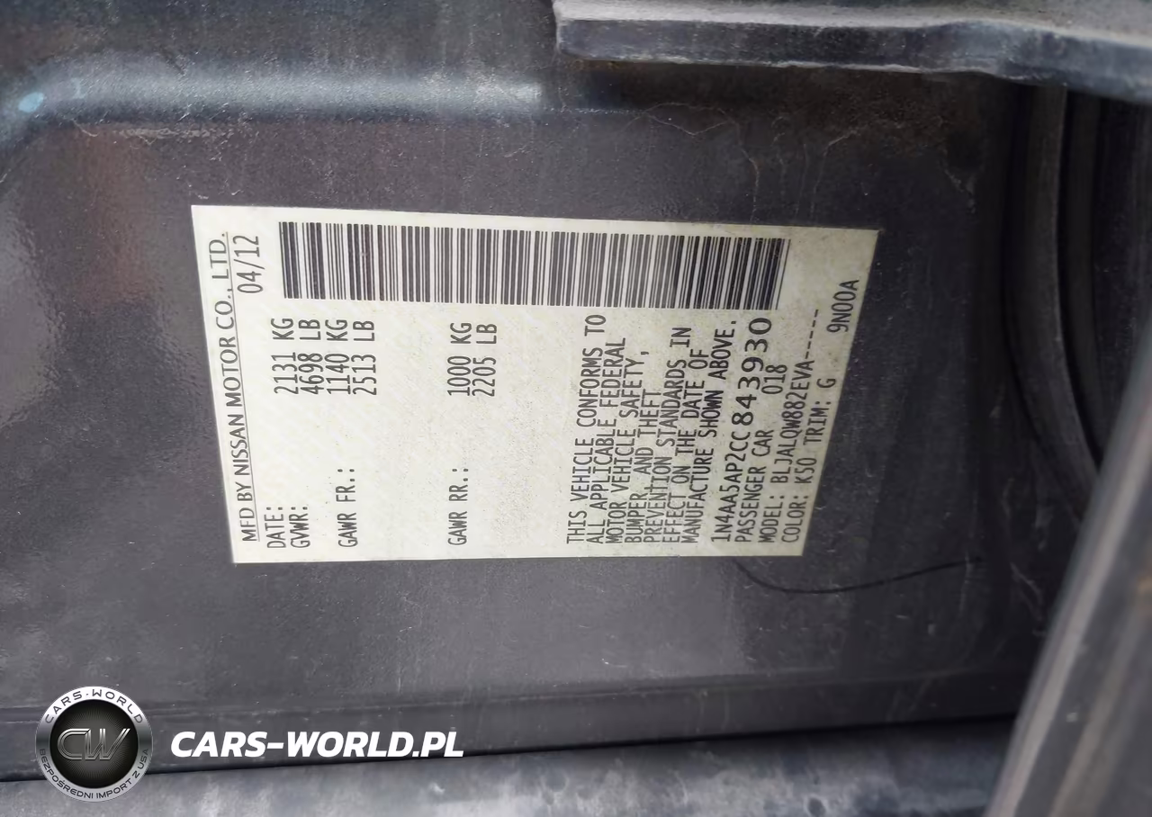 2012 Nissan Maxima 3.5 S VIN:1N4AA5AP2CC843930 - 9