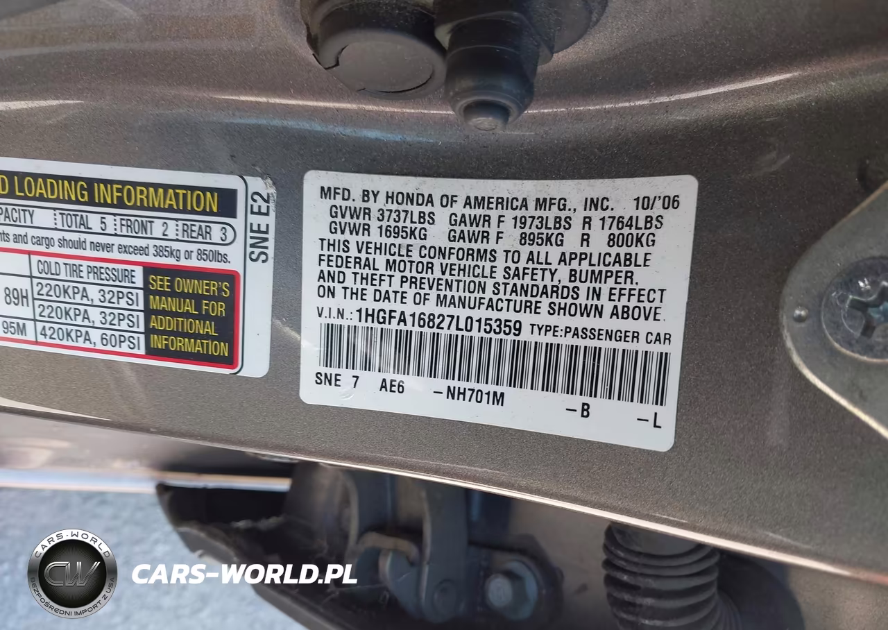 2007 Honda Civic Ex VIN:1HGFA16827L015359 - 9
