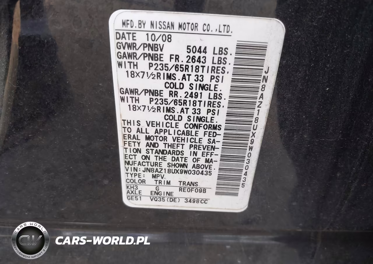 2009 Nissan Murano Sl VIN:JN8AZ18UX9W030435 - 9