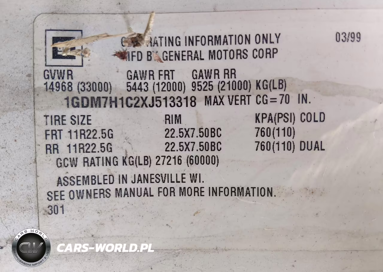 1999 GMC C-Series C7H042 VIN:1GDM7H1C2XJ513318 - 8