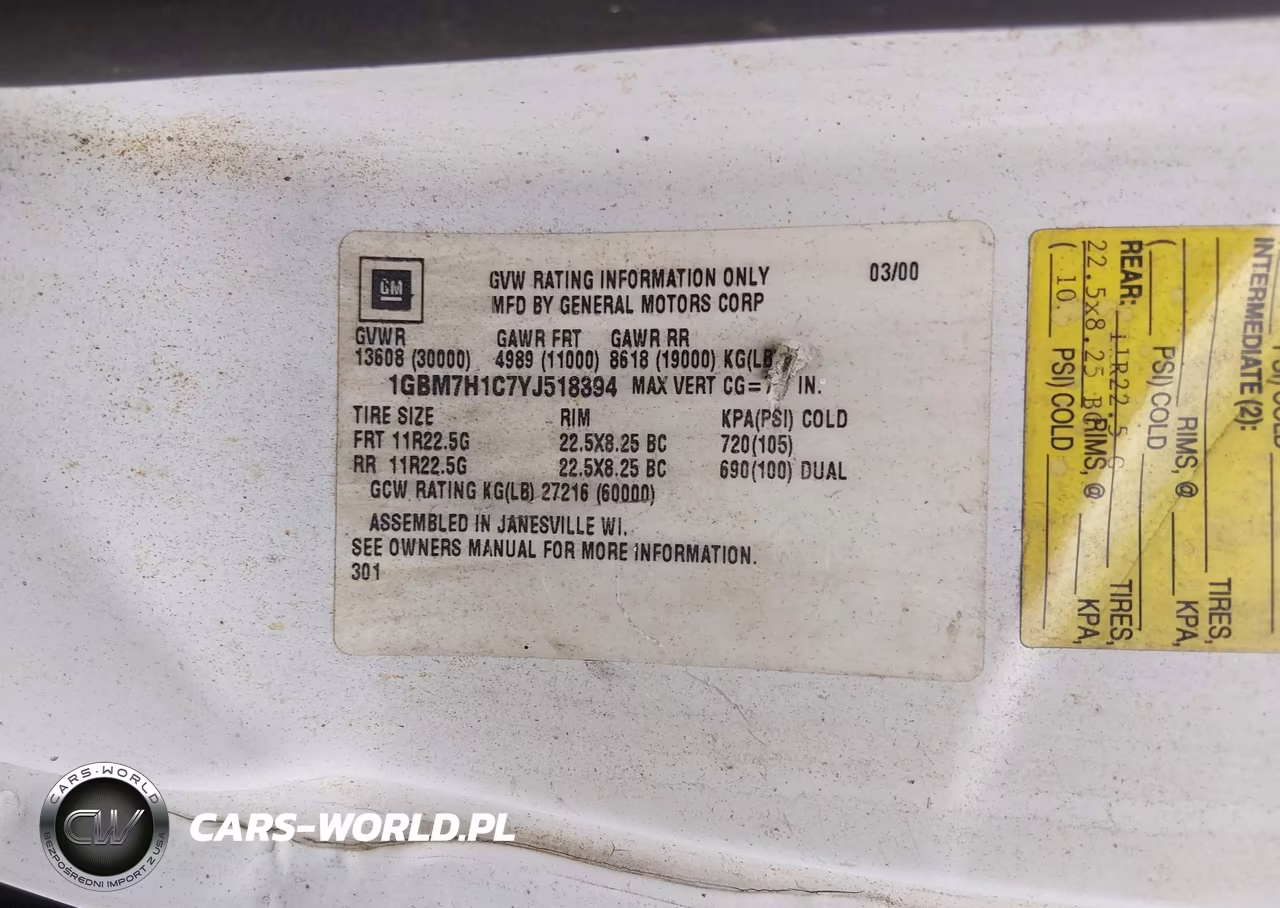 2000 Chevrolet Cc7H042 VIN:1GBM7H1C7YJ518394 - 8