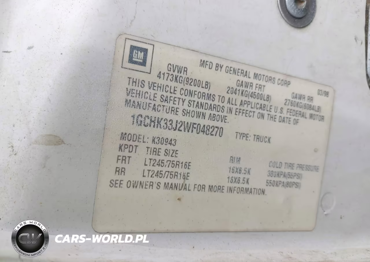 1998 Chevrolet K3500 VIN:1GCHK33J2WF048270 - 9