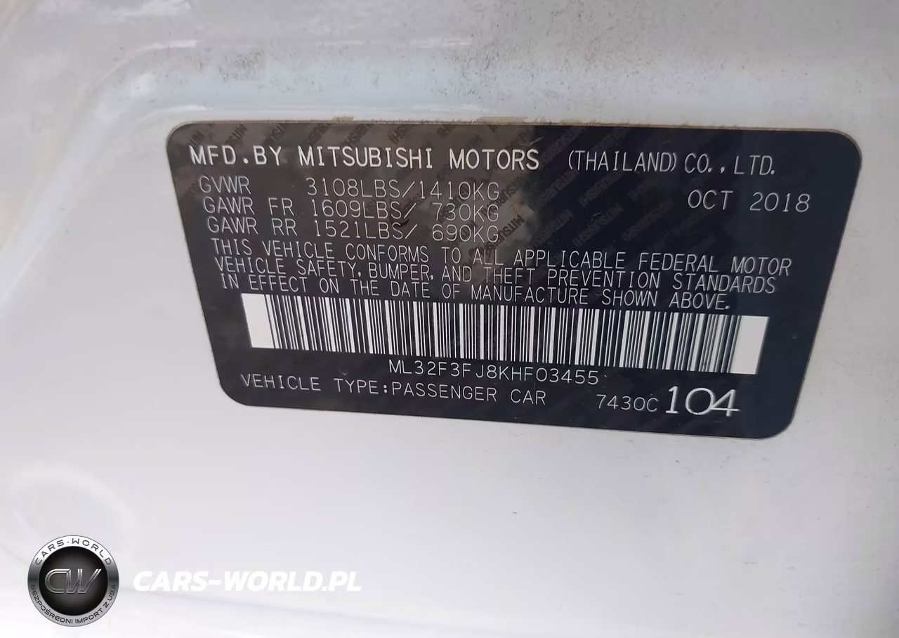 2019 Mitsubishi Mirage G4 Es VIN:ML32F3FJ8KHF03455 - 9