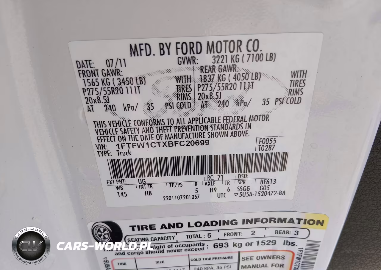 2011 Ford F-150 Lariat VIN:1FTFW1CTXBFC20699 - 9