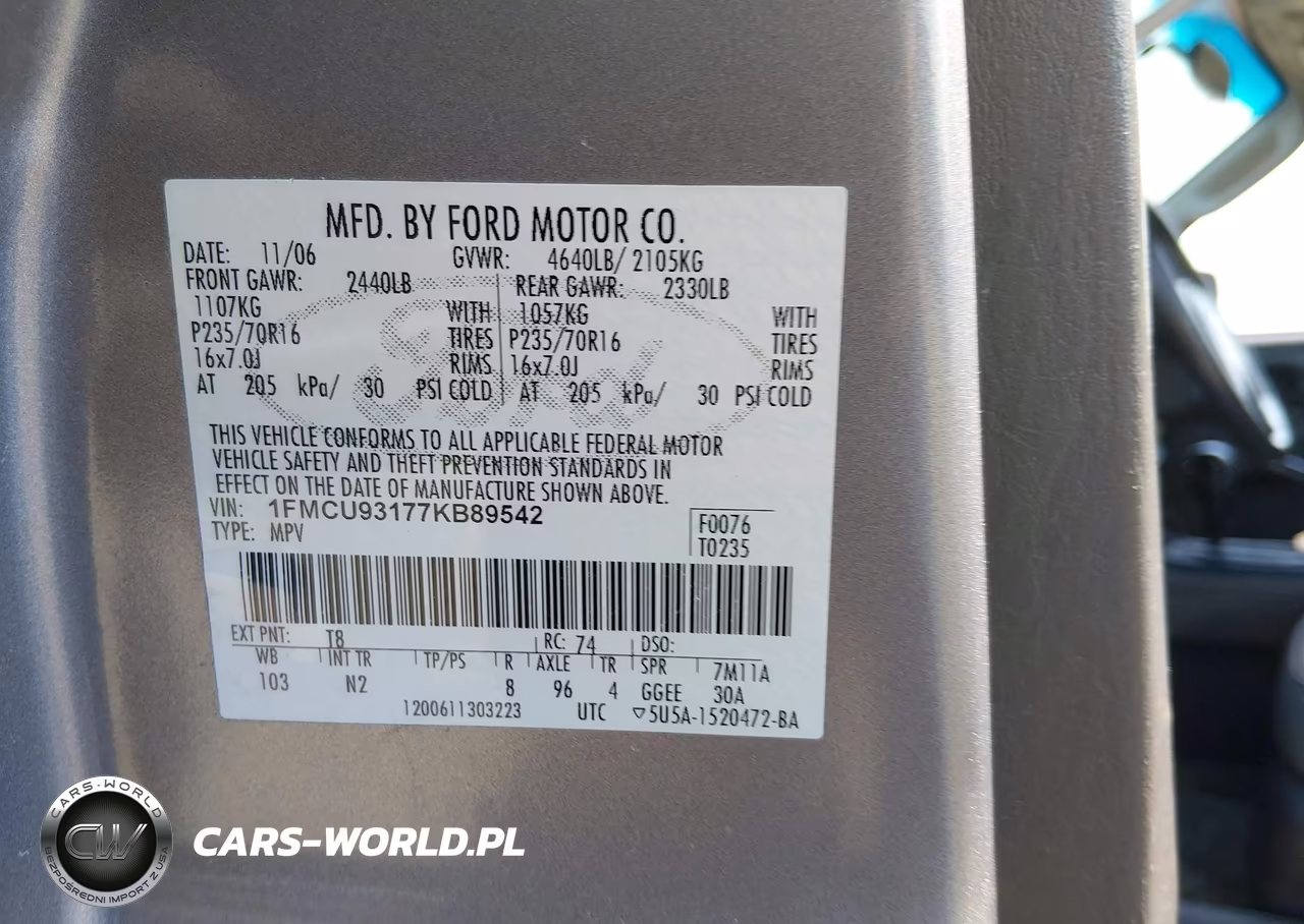 2007 Ford Escape VIN:1FMCU93177KB89542 - 9