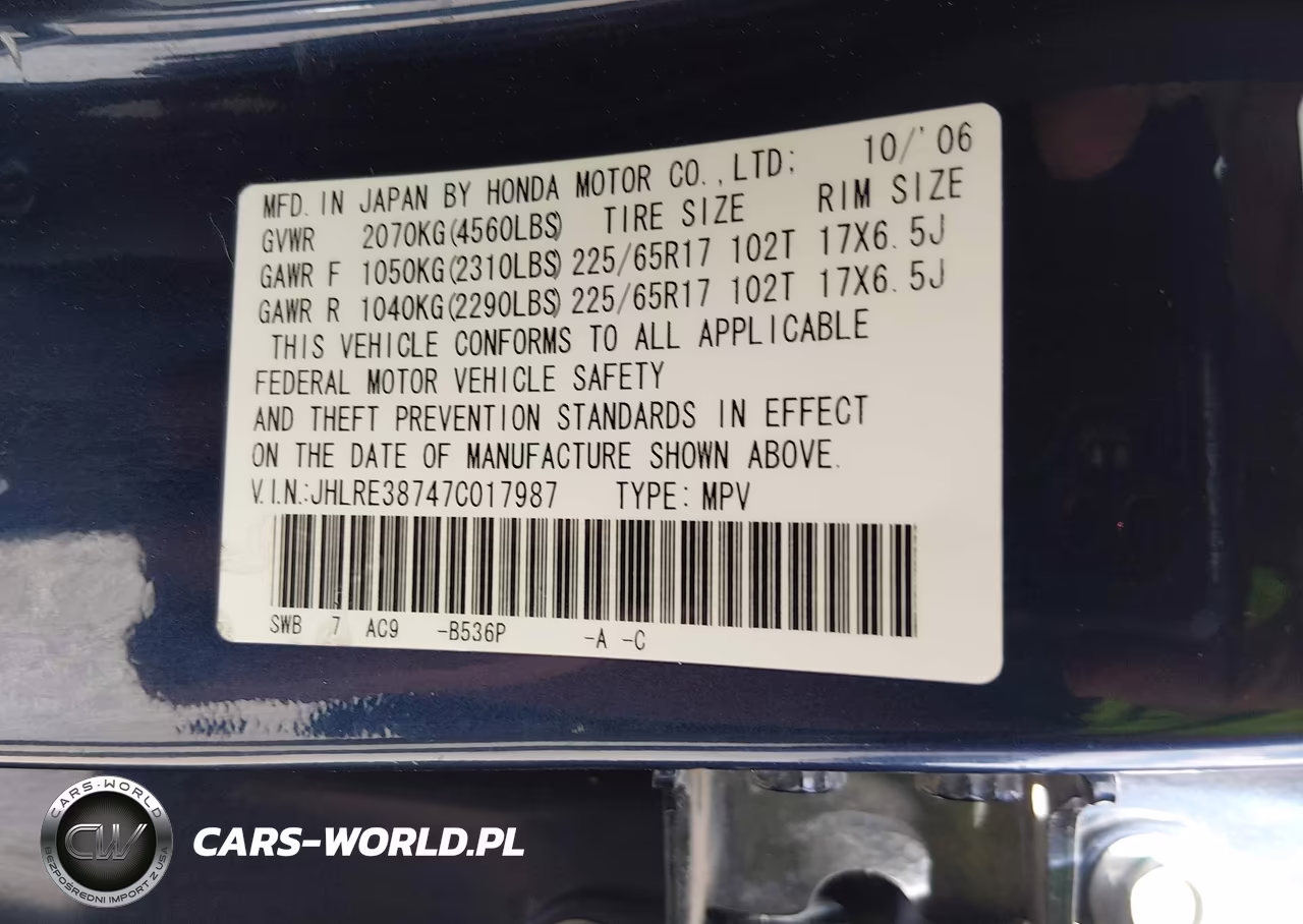 2007 Honda Cr-V Ex-L VIN:JHLRE38747C017987 - 9