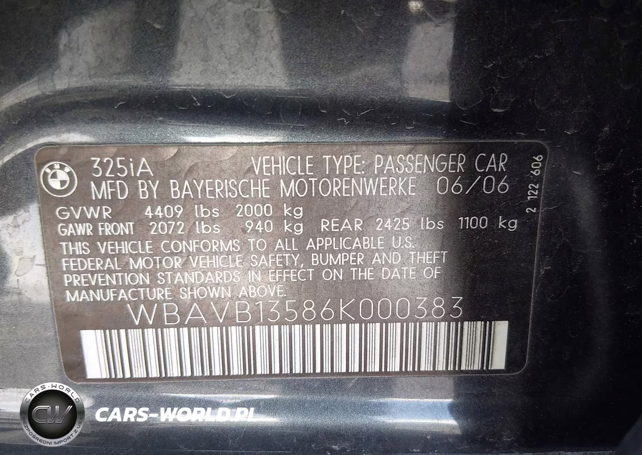 2006 BMW 325I VIN:WBAVB13586K000383 - 9