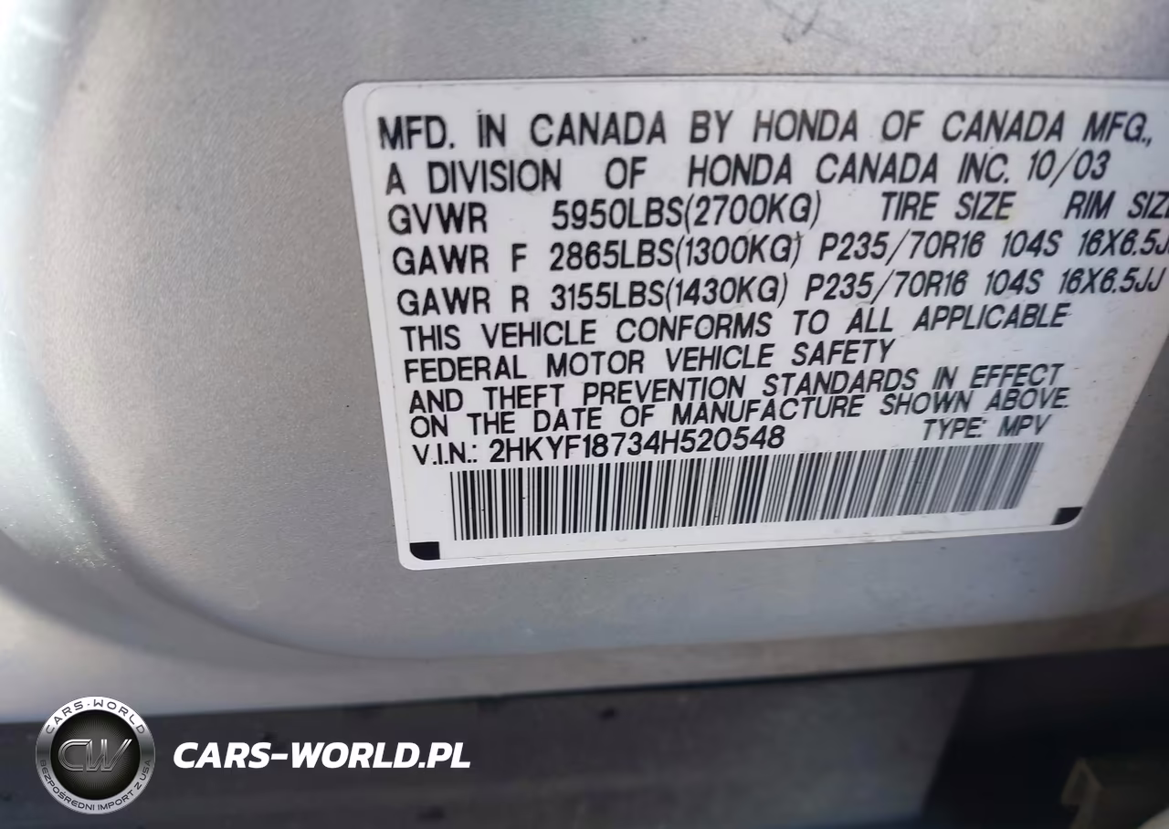 2004 Honda Pilot Ex-L VIN:2HKYF18734H520548 - 9