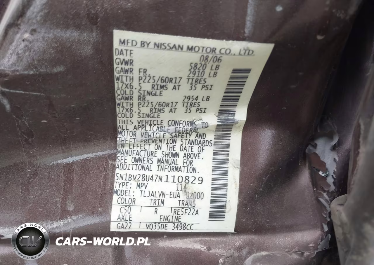 2007 Nissan Quest 3.5 Se VIN:5N1BV28U47N110829 - 9