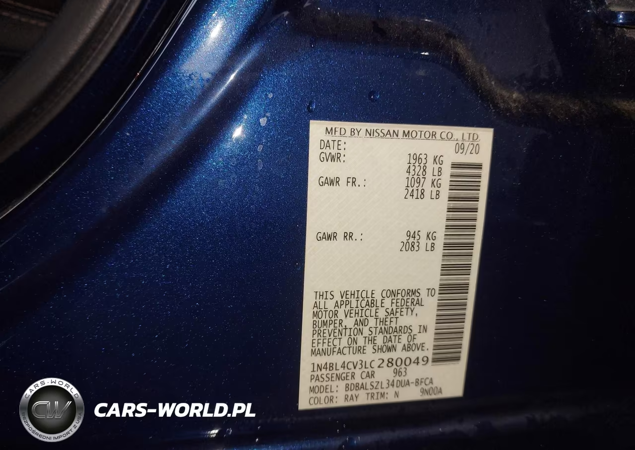 2020 Nissan Altima Sr Fwd VIN:1N4BL4CV3LC280049 - 9