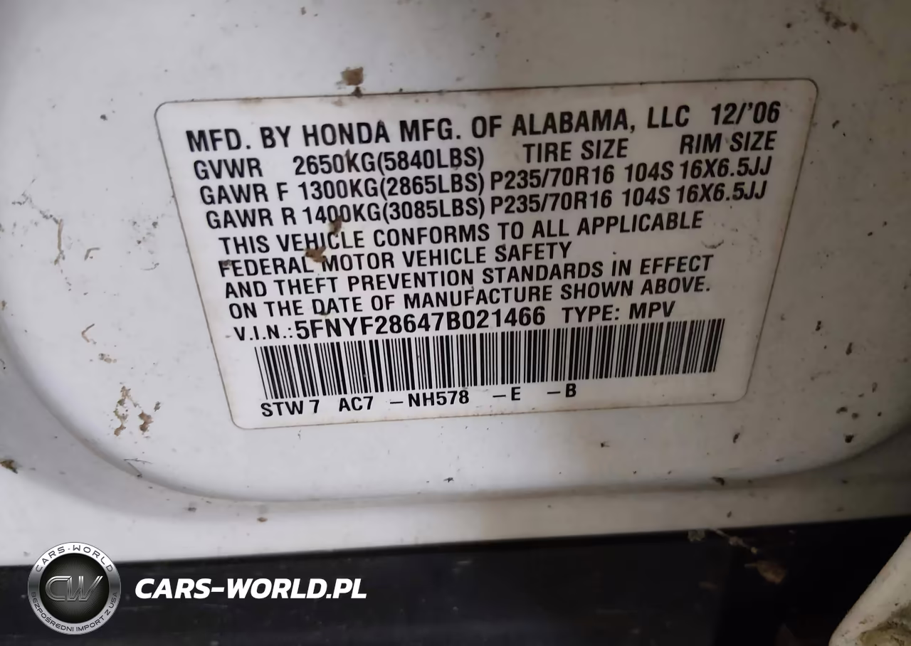 2007 Honda Pilot Ex-L VIN:5FNYF28647B021466 - 9