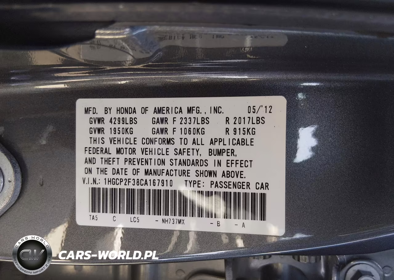 2012 Honda Accord 2.4 Lx VIN:1HGCP2F38CA167910 - 9