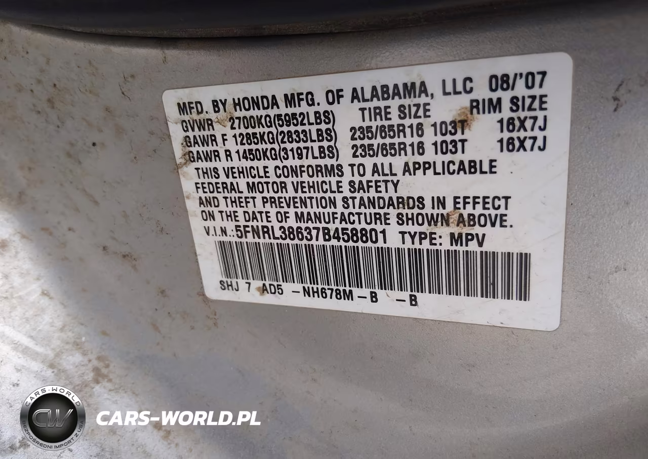 2007 Honda Odyssey Ex-L VIN:5FNRL38637B458801 - 9