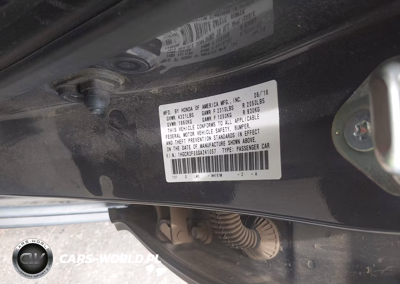 2016 Honda Accord Sport VIN:1HGCR2F55GA241057 - 9