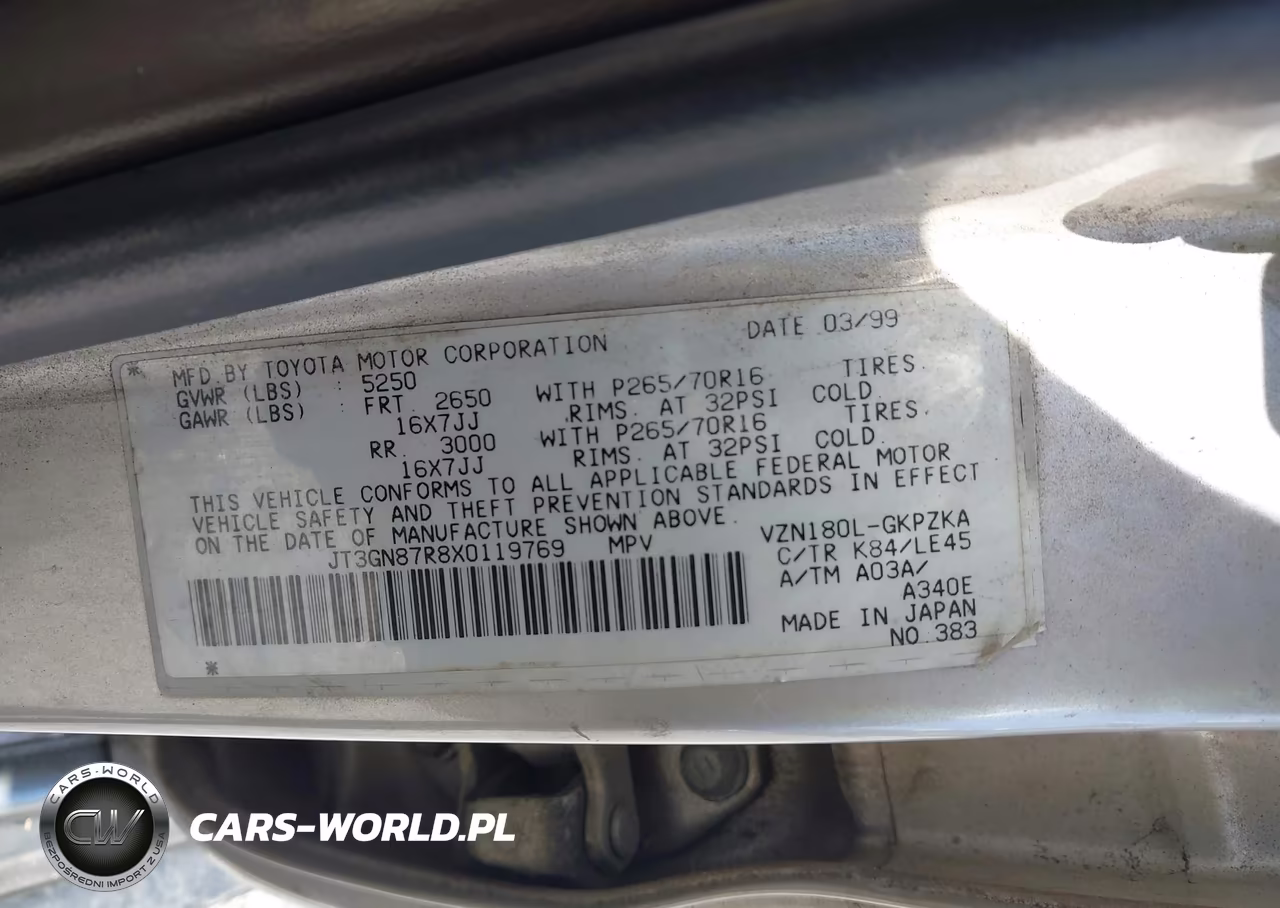 1999 Toyota 4Runner Limited V6 VIN:JT3GN87R8X0119769 - 9