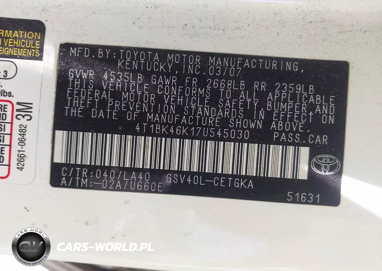2007 Toyota Camry Xle V6 VIN:4T1BK46K17U545030 - 9