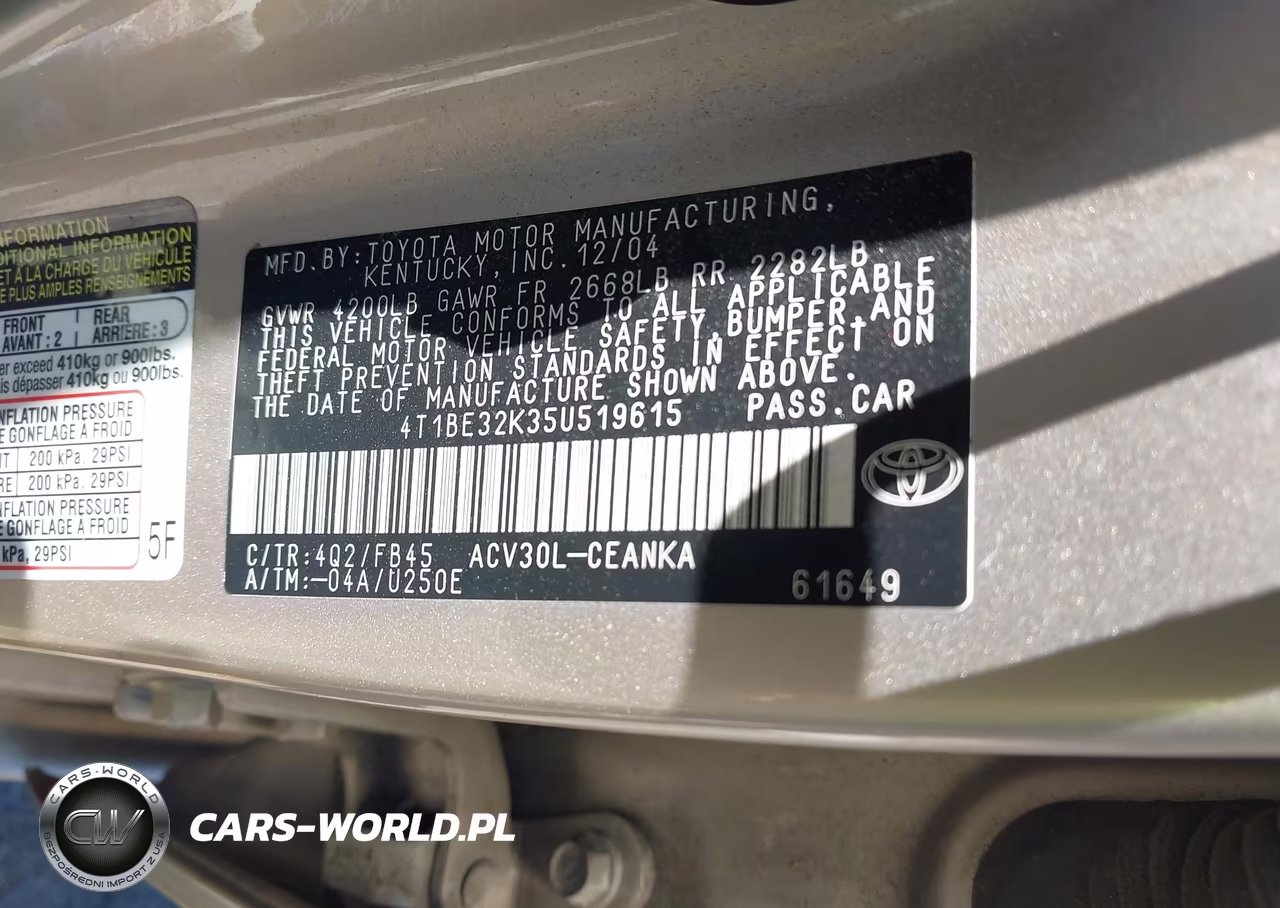 2005 Toyota Camry Le VIN:4T1BE32K35U519615 - 9
