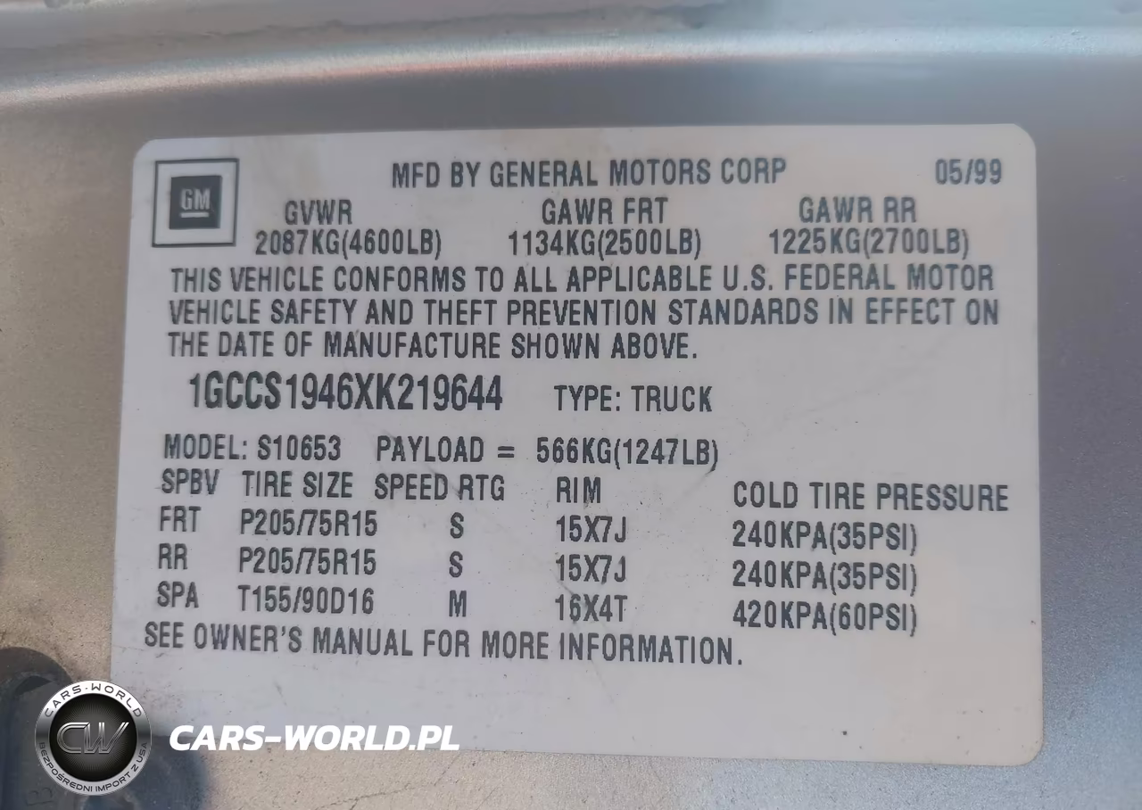 1999 Chevrolet S-10 Ls VIN:1GCCS1946XK219644 - 9