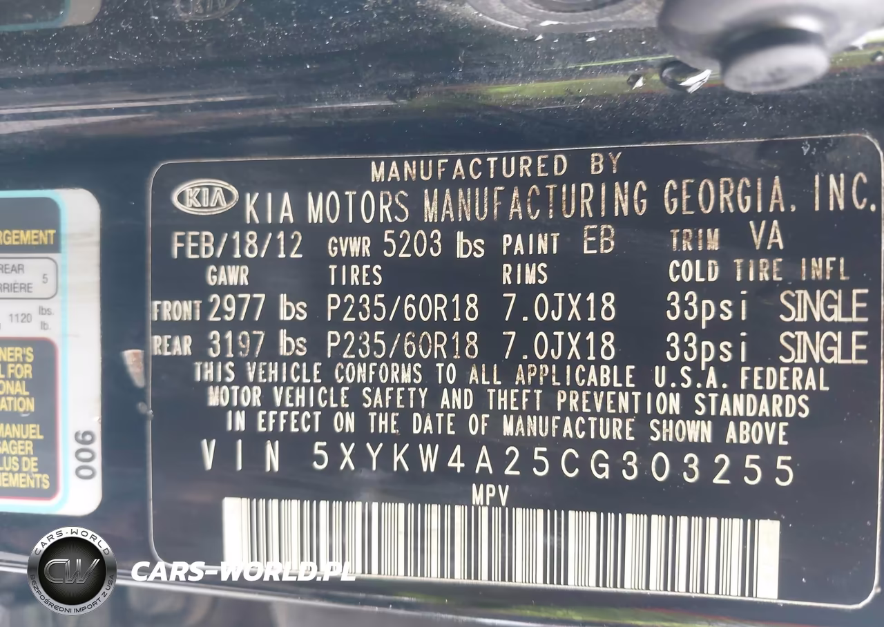 2012 Kia Sorento Sx V6 VIN:5XYKW4A25CG303255 - 9