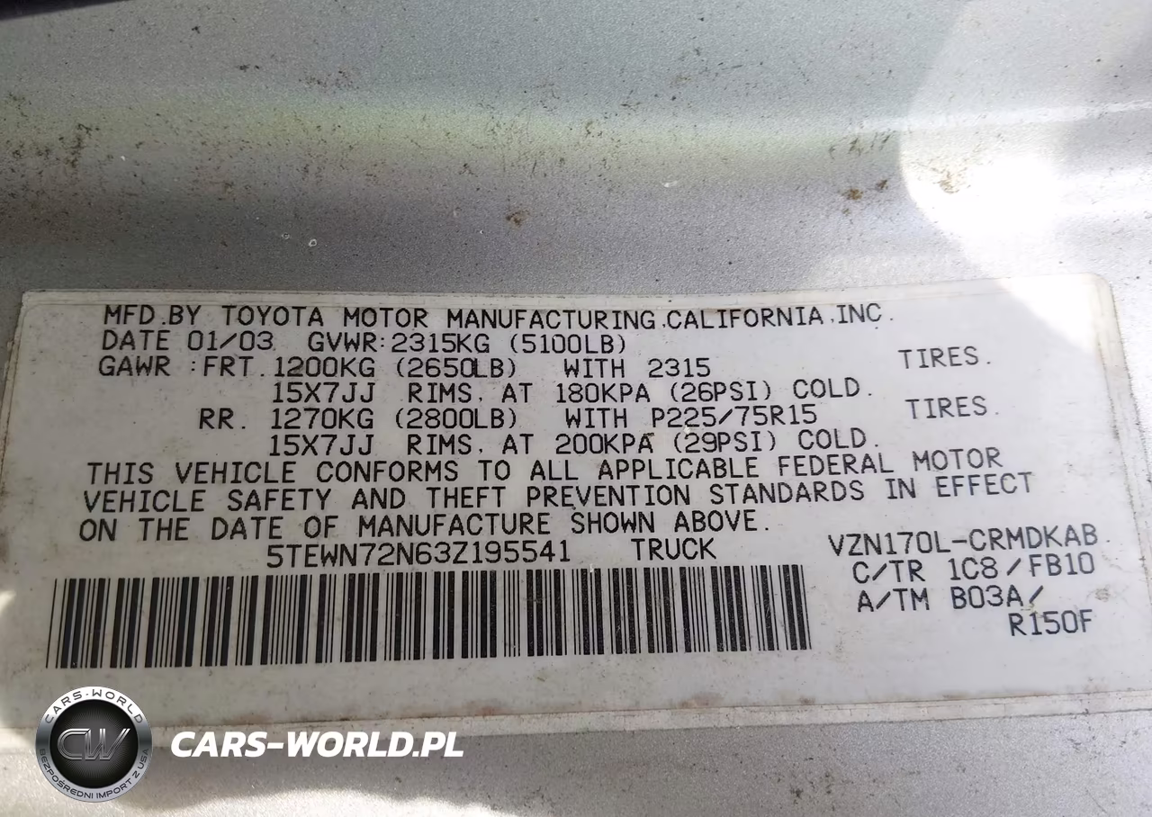 2003 Toyota Tacoma Base V6 VIN:5TEWN72N63Z195541 - 9