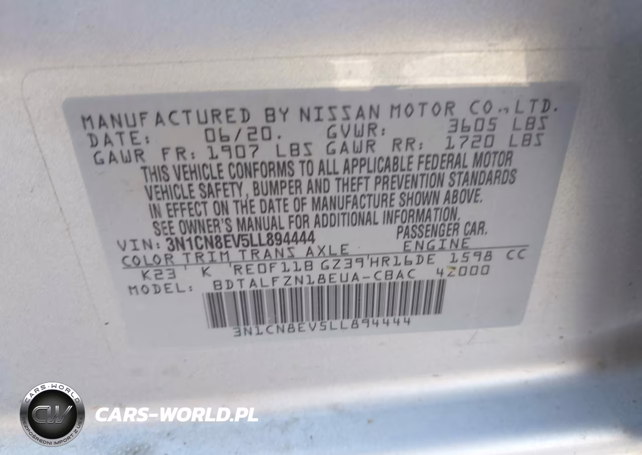 2020 Nissan Versa Sv Xtronic Cvt VIN:3N1CN8EV5LL894444 - 9