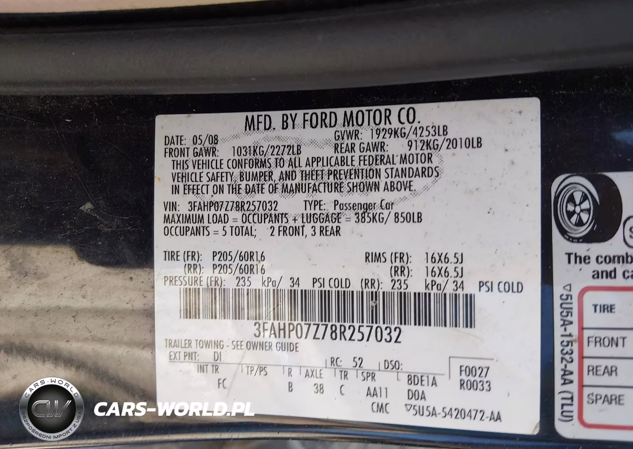 2008 Ford Fusion Se VIN:3FAHP07Z78R257032 - 9