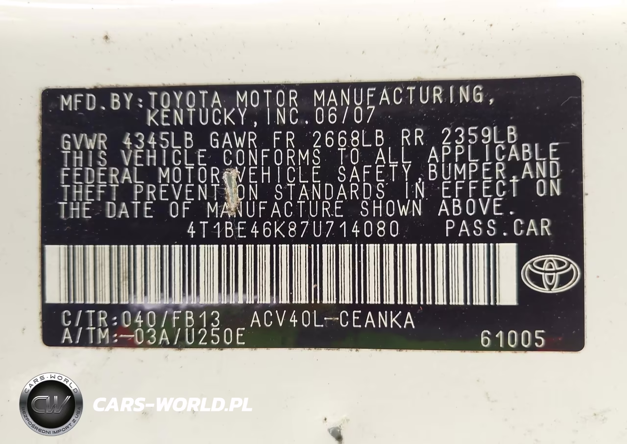 2007 Toyota Camry Le VIN:4T1BE46K87U714080 - 9