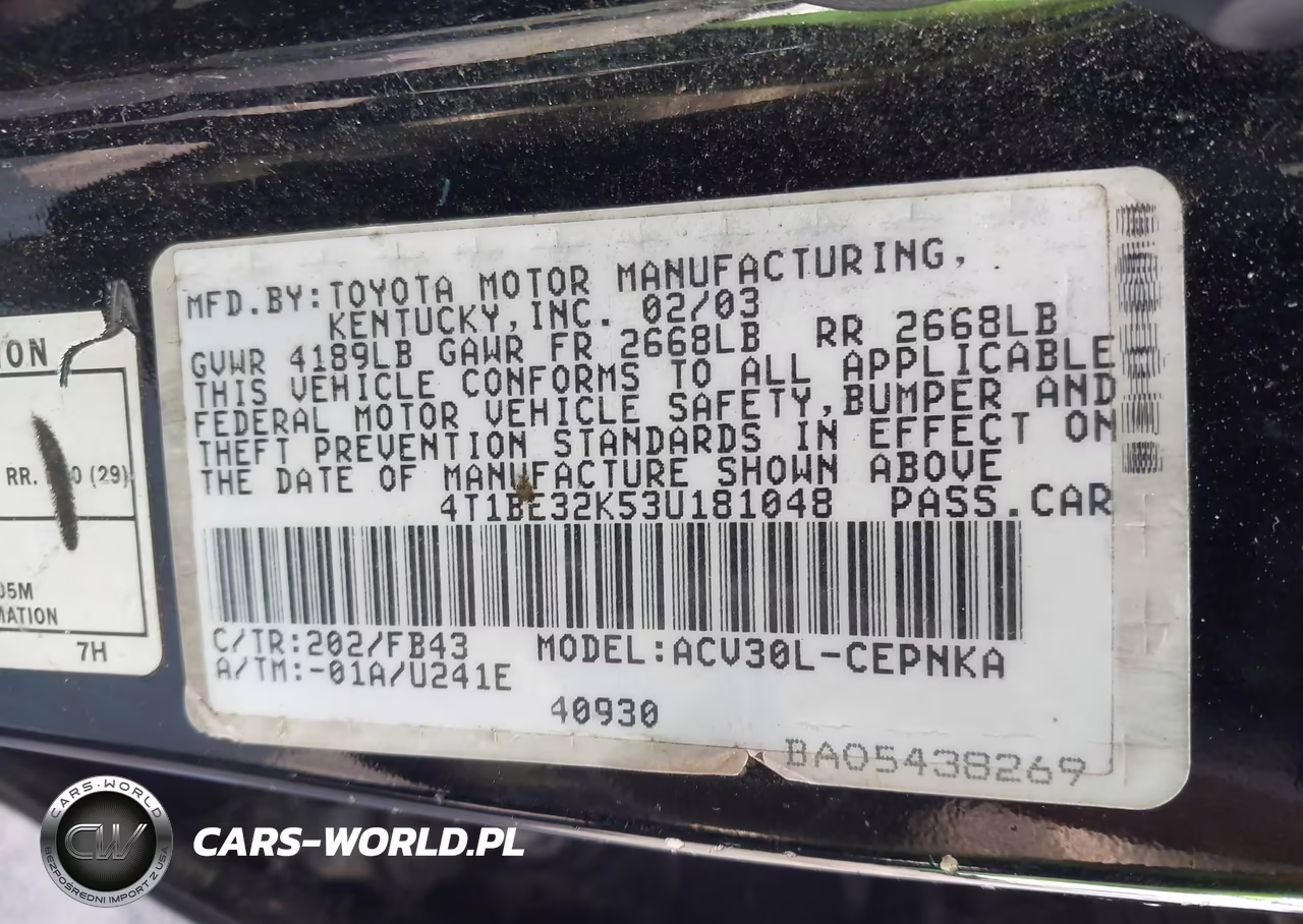 2003 Toyota Camry Le VIN:4T1BE32K53U181048 - 9