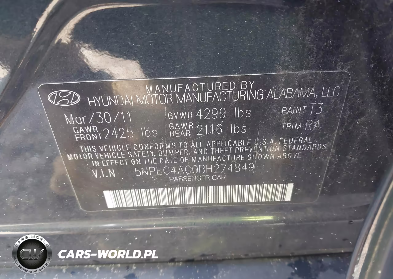 2011 Hyundai Sonata Se VIN:5NPEC4AC0BH274849 - 9