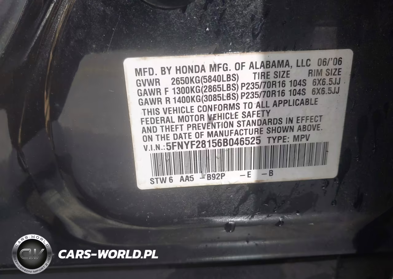 2006 Honda Pilot Lx VIN:5FNYF28156B046525 - 9