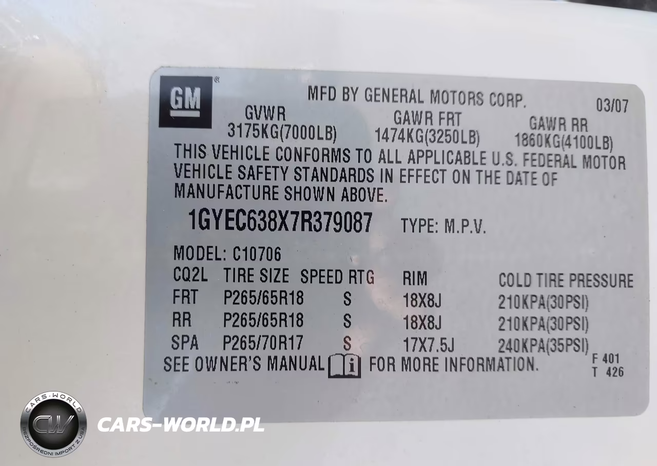2007 Cadillac Escalade Standard VIN:1GYEC638X7R379087 - 9