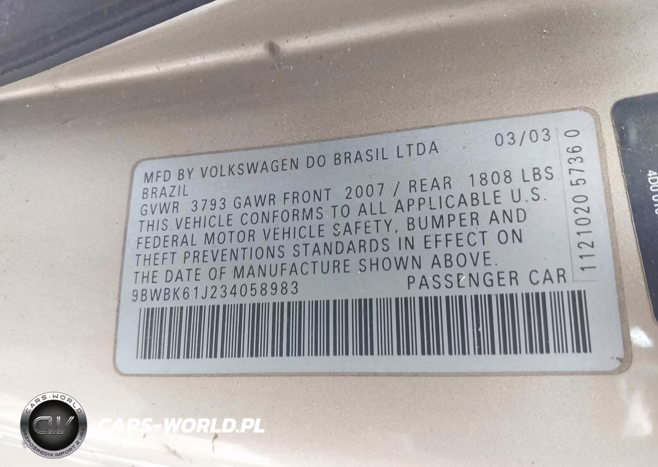 2003 Volkswagen Golf VIN:9BWBK61J234058983 - 9