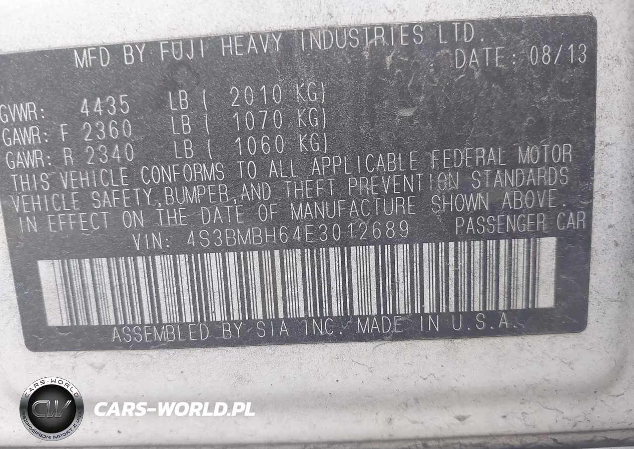 2014 Subaru Legacy 2.5 I Sport VIN:4S3BMBH64E3012689 - 9