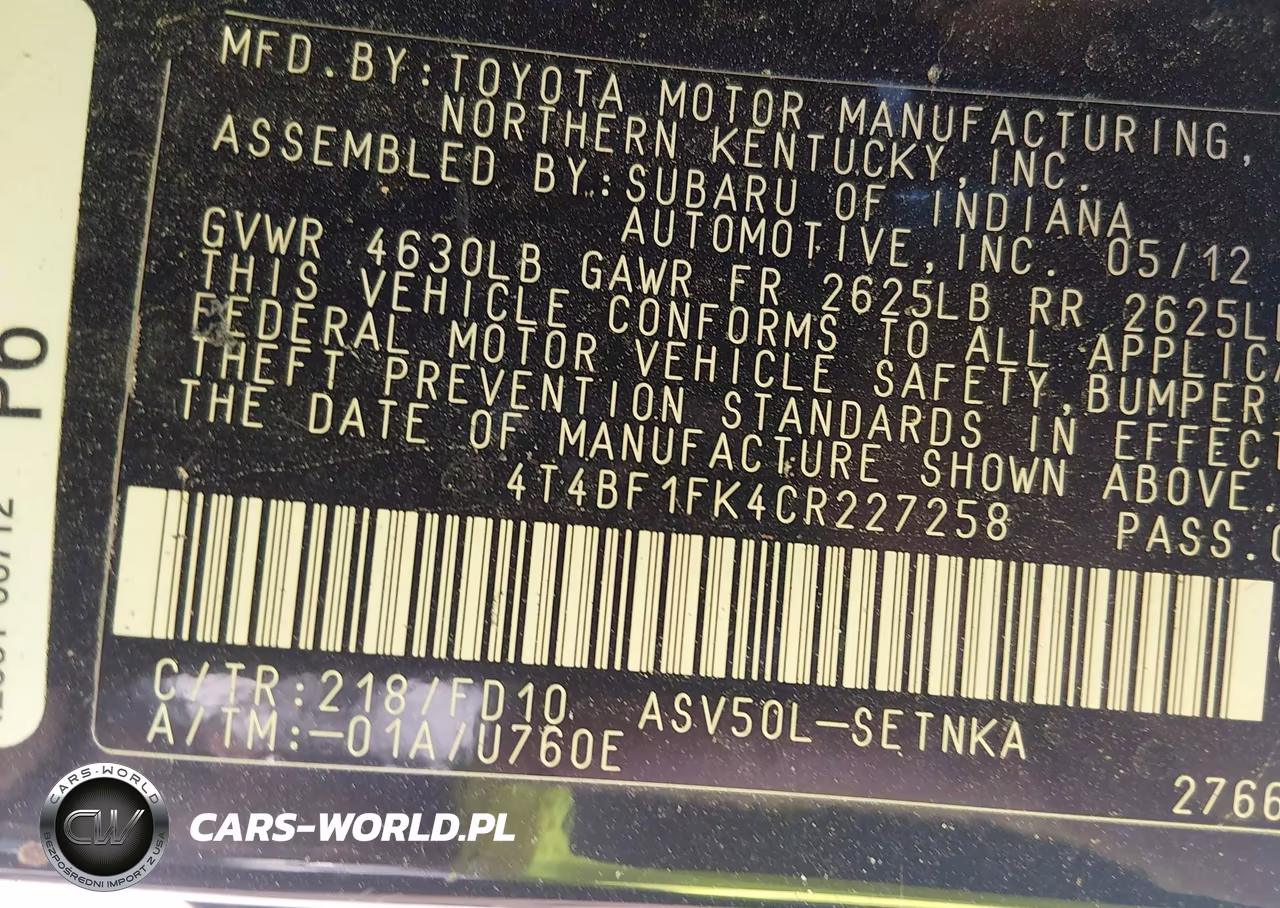 2012 Toyota Camry Le VIN:4T4BF1FK4CR227258 - 9
