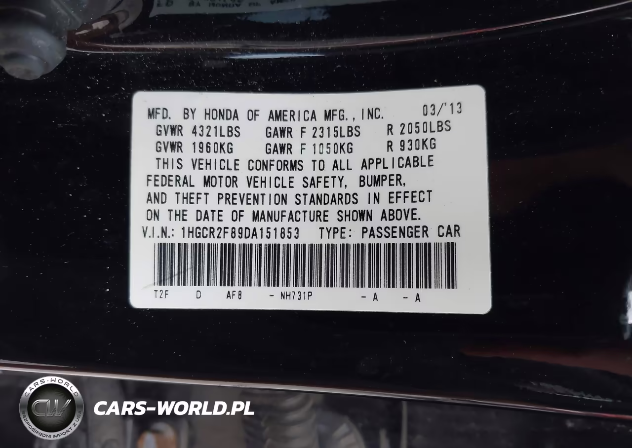 2013 Honda Accord Ex-L VIN:1HGCR2F89DA151853 - 9